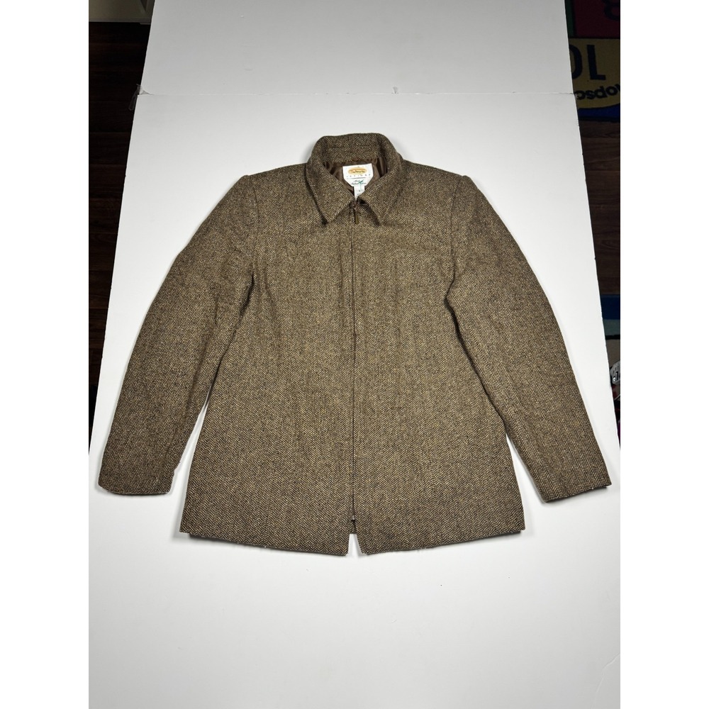 Talbots Blazer Jacket Womens 6 Petite Brown Tweed Herringbone Lined Full Zip